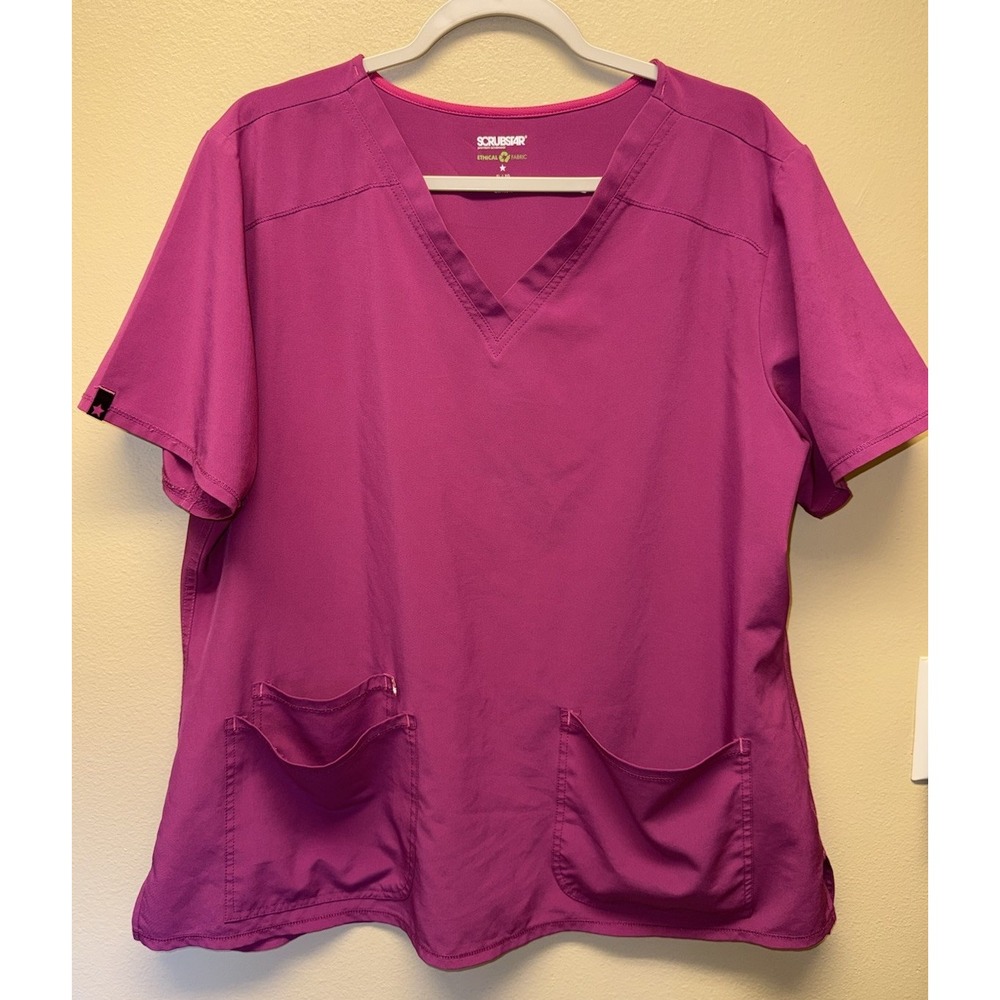 SCRUBSTAR V-Neck Short Sleeve Medical Scrub Top Size XL Fuschia Bliss Pink